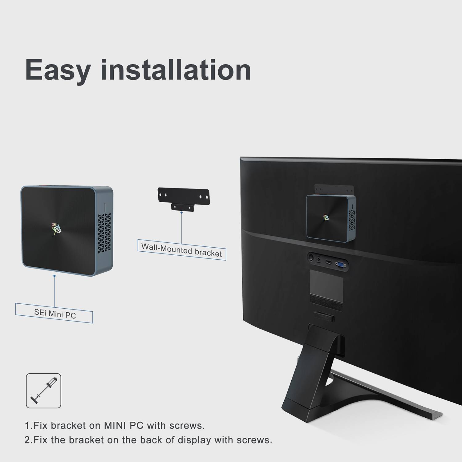 Beelink SEi 10 i3 Mini PC showing back of tv support