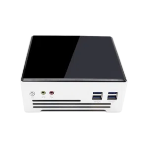 DroiX PROTEUS G4 Intel NUC Mini PC shown from the front with power button, audio output and USB 3.0 Ports