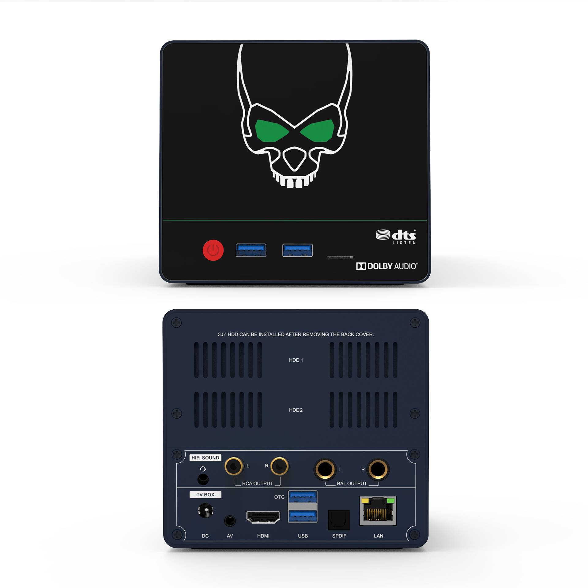 Beelink GS-King X Android BOX with Nas - Showing front I/O and rear I/O along with HDD Enclosure