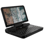 GPD Micro PC Shown from an angle featuring a QWERTY Keyboard, Trackpad and Display