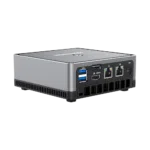 MINISFORUM DMAF5 AMD Mini PC with Ryzen 5   Shown from the back at left side angle with Power Port 2x RJ45 Ethernet Ports 1x HDMI 1x DisplayPort and 2x USB Type A Ports
