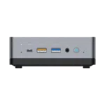 MINISFORUM DMAF5 AMD Mini PC with Ryzen 5   Shown from front with Mic In 2x USB Type A Ports 1x USB Type C Port 35mm Jack and Power Button