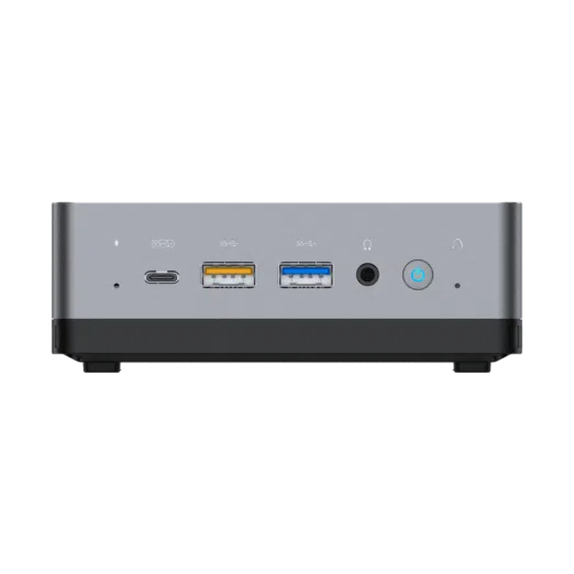 MINISFORUM-DMAF5-LISTING-PICTURE-2 MINISFORUM DMAF5 AMD Mini PC with Ryzen 5 - Shown from front with Mic In, 2x USB Type-A Ports, 1x USB Type-C Port, 3.5mm Jack and Power Button