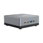 MINISFORUM DMAF5 AMD Mini PC with Ryzen 5   Shown from left side with Mic In 2x USB Type A Ports 1x USB Type C Port 35mm Jack and Power Button