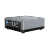 MINISFORUM DMAF5 AMD Mini PC with Ryzen 5 - Shown from the back at right side angle with Power Port, 2x RJ45 Ethernet Ports, 1x HDMI, 1x DisplayPort and 2x USB Type-A Ports
