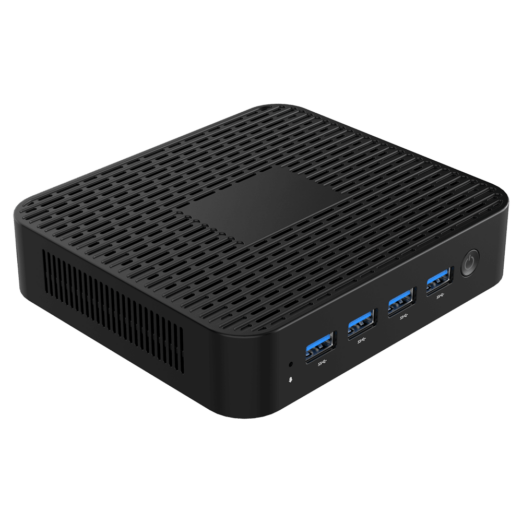 MinisForum GK41   Shown from the front at angle with 4x USB 30 Ports and Power Button