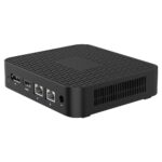 MinisForum GK41 - Shown from the rear at angle with 1x HDMI Port, 1x DP Port, 2x RJ45 Ethernet Ports