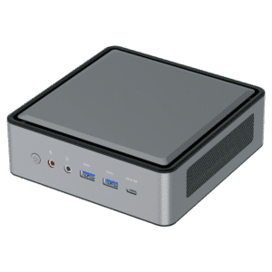 MinisForum HM50 Ryzen Mini PC para el hogar - Mostrado de frente en ángulo