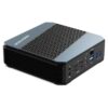MinisForum EliteMini HX90 Horizontal Gaming Mini PC - Shown from the rear at an angle with Power Port, 4x Display Output, Headphone&Microphone Jack, 4x USB Type-C 3.0 and one 2.5G Ethernet Port