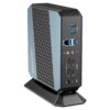 MinisForum EliteMini HX90 Vertical Gaming Mini PC - Shown from the rear at an angle from the left with Power Port, 4x Display Output, Headphone&Microphone Jack, 4x USB Type-C 3.0 and one 2.5G Ethernet Port
