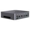 MinisForum X35G Windows Intel NUC Mini PC - Shown from the back at angle with 2x USB Type-A 2.0, 2x RJ45 Ethernet Ports, Display Port and HDMI Port