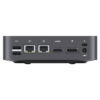 MinisForum X35G Windows Intel NUC Mini PC - Shown from the back at angle with 2x USB Type-A 2.0, 2x RJ45 Ethernet Ports, Display Port and HDMI Port along with Power Port and Kensington Lock