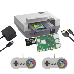 RETROFLAG NESPi 4 DIY Starting Kit for RetroPie Home Console - Showing everything included (SNES-Like Gamepads)