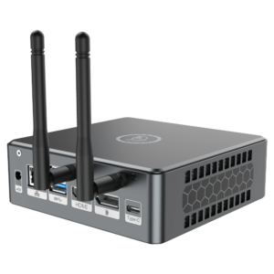 Proteus by DroiX Windows Mini PC - Shown from the rear with Display Port, HDMI Port, USB Type-C Port, 2x USB Type-A and RJ45 1GB/s Ethernet Port