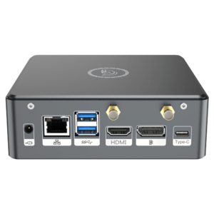 Proteus by DroiX Windows Mini PC - Shown from the rear with Display Port, HDMI Port, USB Type-C Port, 2x USB Type-A and RJ45 1GB/s Ethernet Port