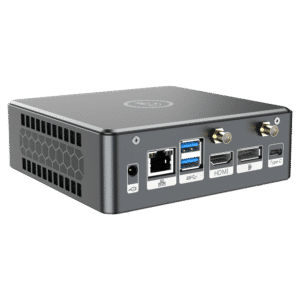 Proteus by DroiX Windows Mini PC - Shown from the rear with Display Port, HDMI Port, USB Type-C Port, 2x USB Type-A and RJ45 1GB/s Ethernet Port