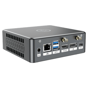 Proteus by DroiX Windows Mini PC - Shown from the rear with Display Port, HDMI Port, USB Type-C Port, 2x USB Type-A and RJ45 1GB/s Ethernet Port