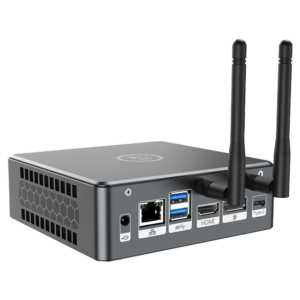 Proteus by DroiX Windows Mini PC - Shown from the rear with Display Port, HDMI Port, USB Type-C Port, 2x USB Type-A and RJ45 1GB/s Ethernet Port