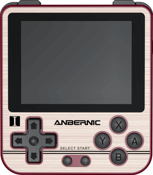 ANBERNIC RG280V Gold Retro Gaming Handheld   Showing front Buttons and Display