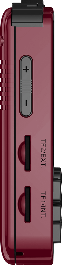 ANBERNIC RG280V Oro Retro Gaming Handheld - Mostra i pulsanti del volume e i due slot per schede MicroSD