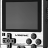 ANBERNIC RG280V Silver Retro Gaming Handheld - Muestra los botones frontales y la pantalla en ángulo junto con el botón de encendido y reinicio