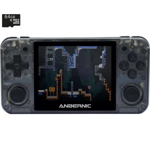 RG350P   Shown from the front playing a Retro Game