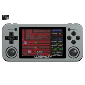 RG351M Space Grey Retro Gaming Handhelds - Showing from the front with retro game playing