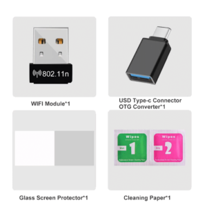 RG351P Advance Pack - Présentant un dongle Wi-Fi et un convertisseur USB ainsi qu'une protection d'écran.