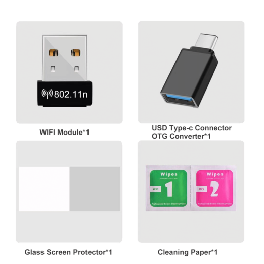 RG351P Advance Pack   Showing Wi Fi Dongle and USB Converter along with Screen Protector
