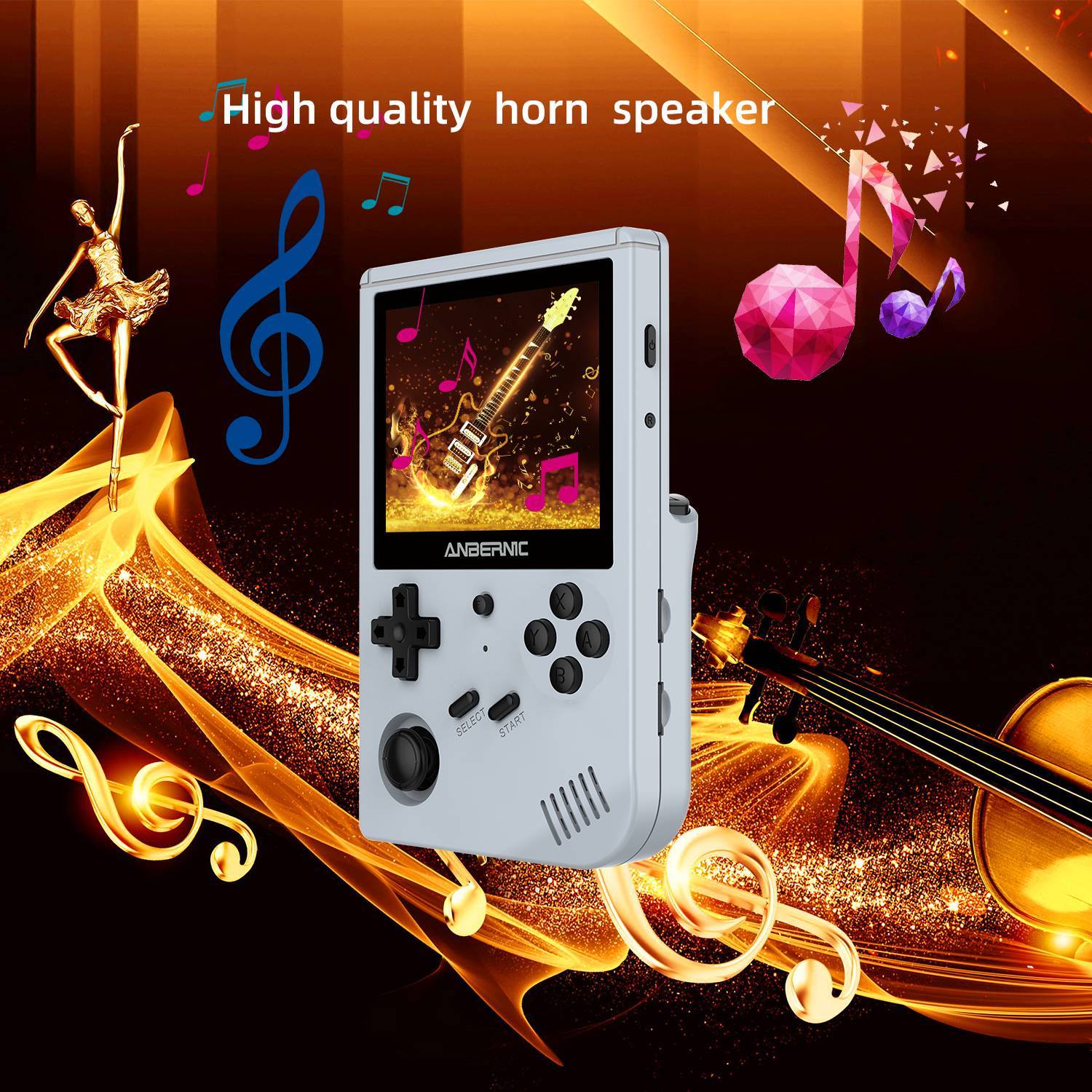 ANBERNIC Grey RG351V Retro Gaming Handheld - Showing High-Quality Speakers