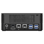 MinisForum EliteMini X400 Ryzen 3 PRO Mini Computer - Showing Rear I/O, including: 4x USB 3.0 Type-A, 2x RJ45 Ethernet Ports, HDMI Port, DP Port and Power Port