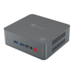 Beelink U55 Windows 10 Mini PC - Front View at an Angle showing Power Button, Headphone Jack, USB Type-C Port and two USB 3.0 Ports