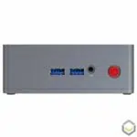 Beelink BT3-X Windows 10 Mini PC HTPC ; Front View showing Power Button, 3.5mm Headphone Jack and 2x USB 3.0 Type A Ports