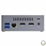 Beelink BT3-X Windows 10 Mini PC HTPC ; Rear View showing Cooling Vent, Kensington Lock, DC 12V PSU Port, Dual HDMI 1.4 Output, RJ45 1GB/s Ethernet LAN and 2 USB Type A 3.0