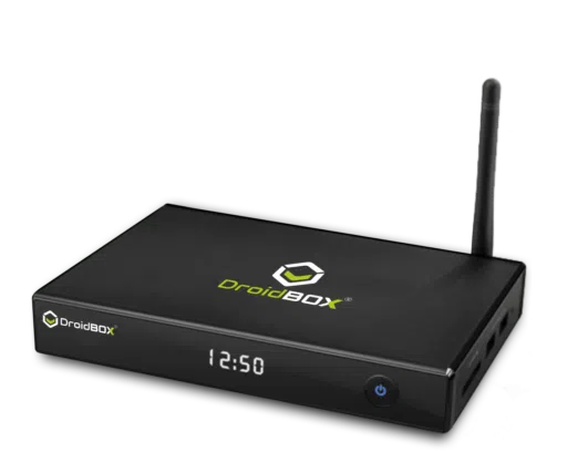 DroidBOX M5 Android Set Top Box front and top view