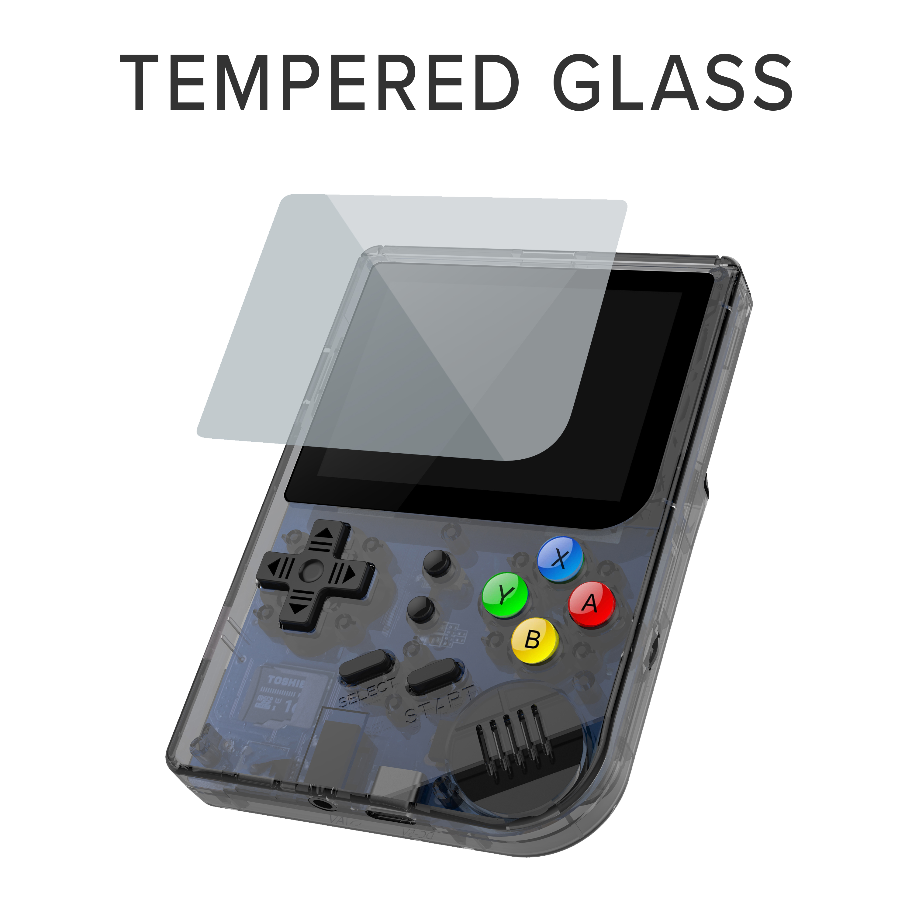 RG300 OpenDingux Retro Gaming Portable Handheld - Transparent Showcasing Tempered Glass