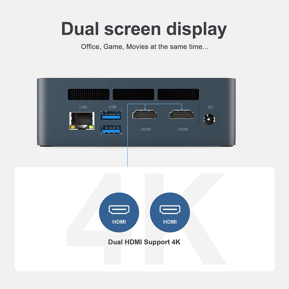 Beelink SEi i5 Processor showing dual monitor display output via hdmi
