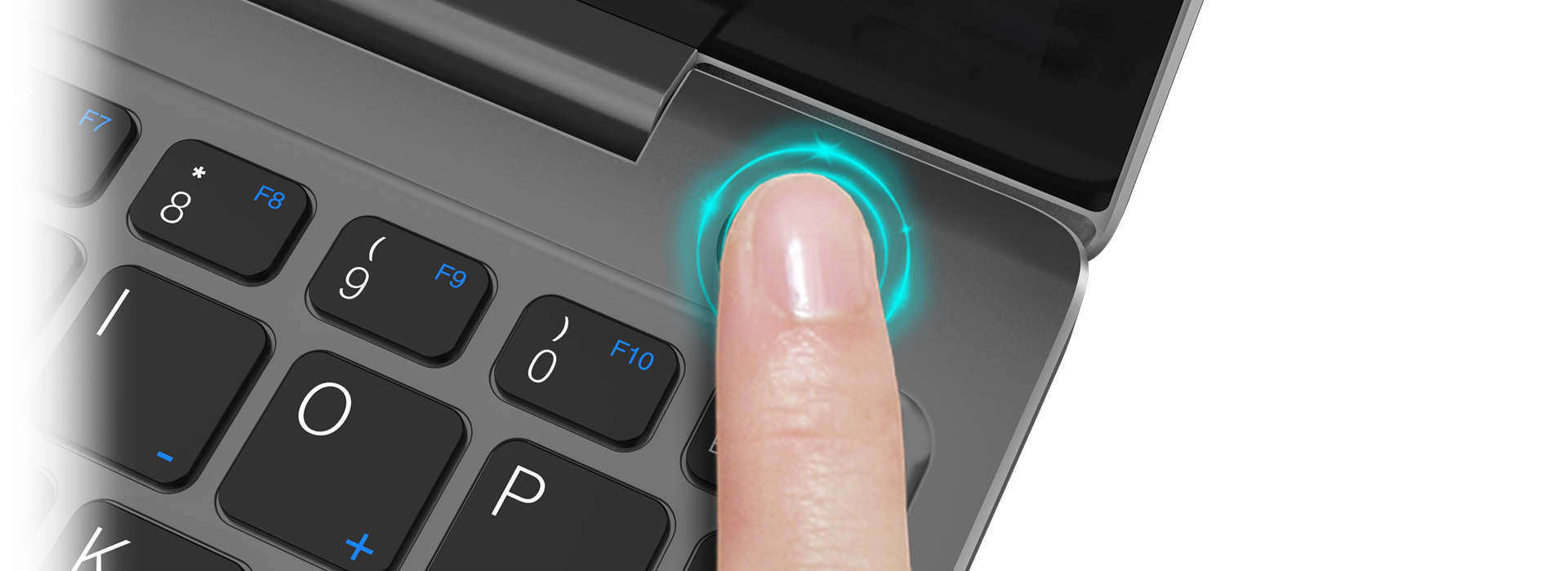 GPD P2 Max 2022 Ultrabook showing fingerprint sensor