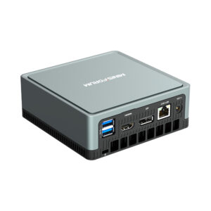 MinisForum DeskMini UM350 Ryzen Mini PC shown from the back at angle