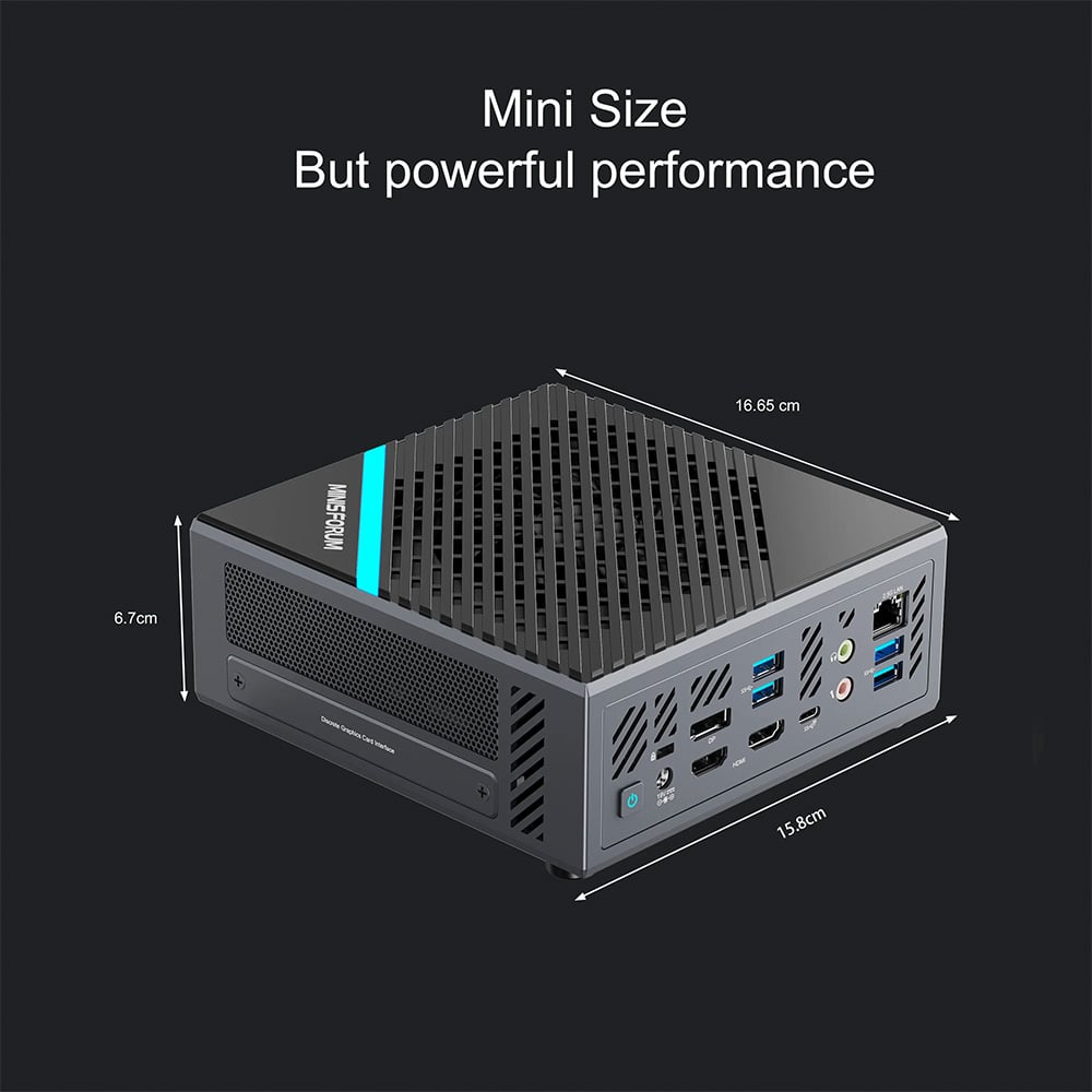 MinisForum EliteMini B550 Mini PC mit Dedicated GPU mit Abmessungen gezeigt