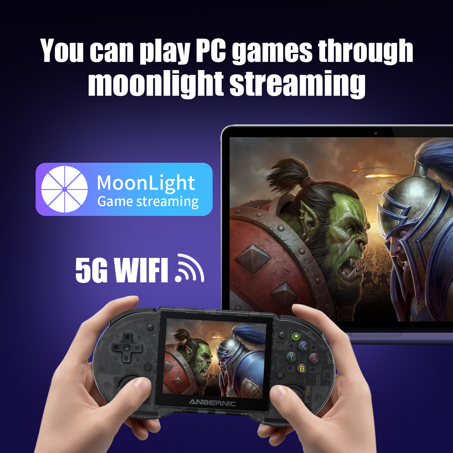 RG353P you can play PC games through moonlight streaming
