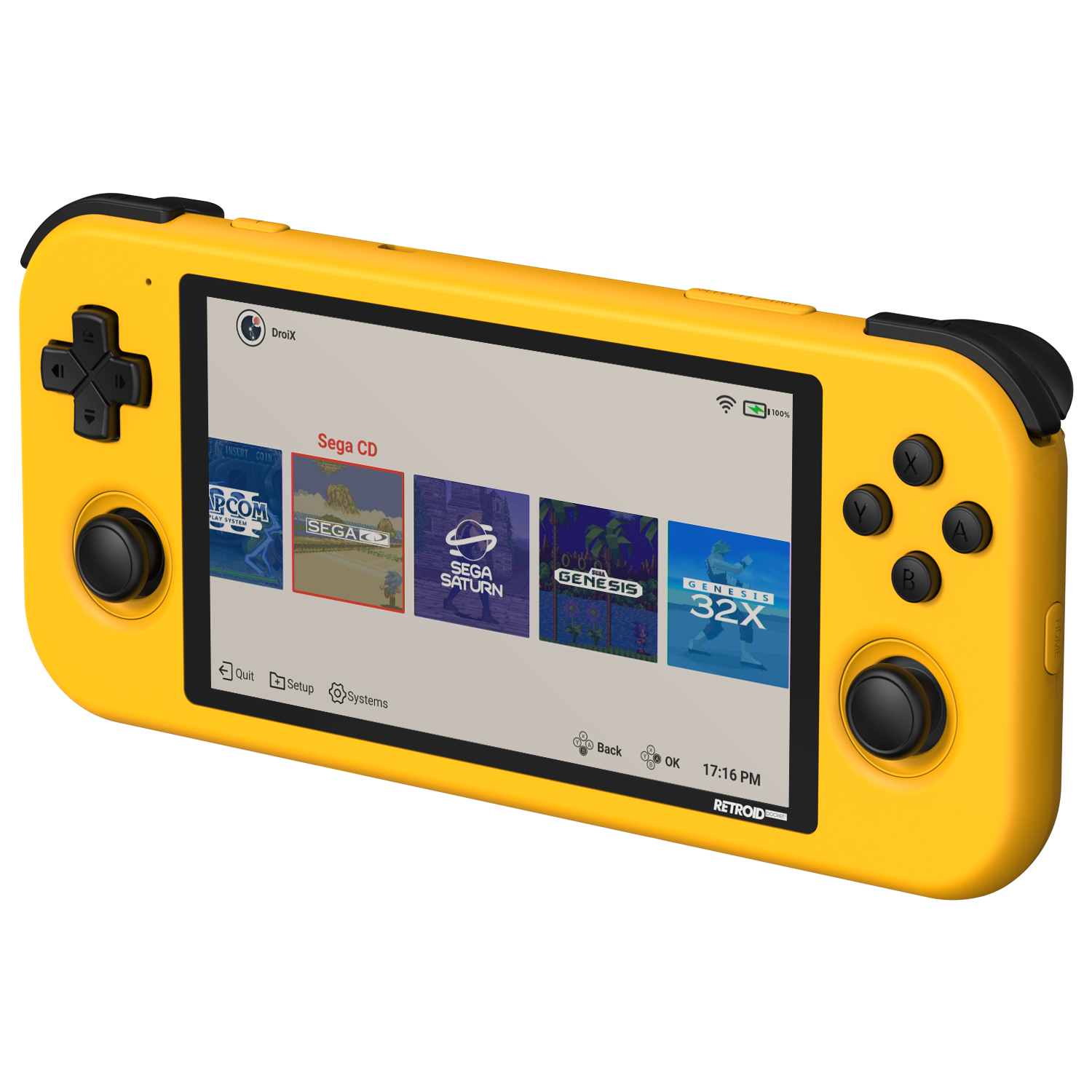 Retroid Pocket 3 Spielkonsole in gelber Farbe