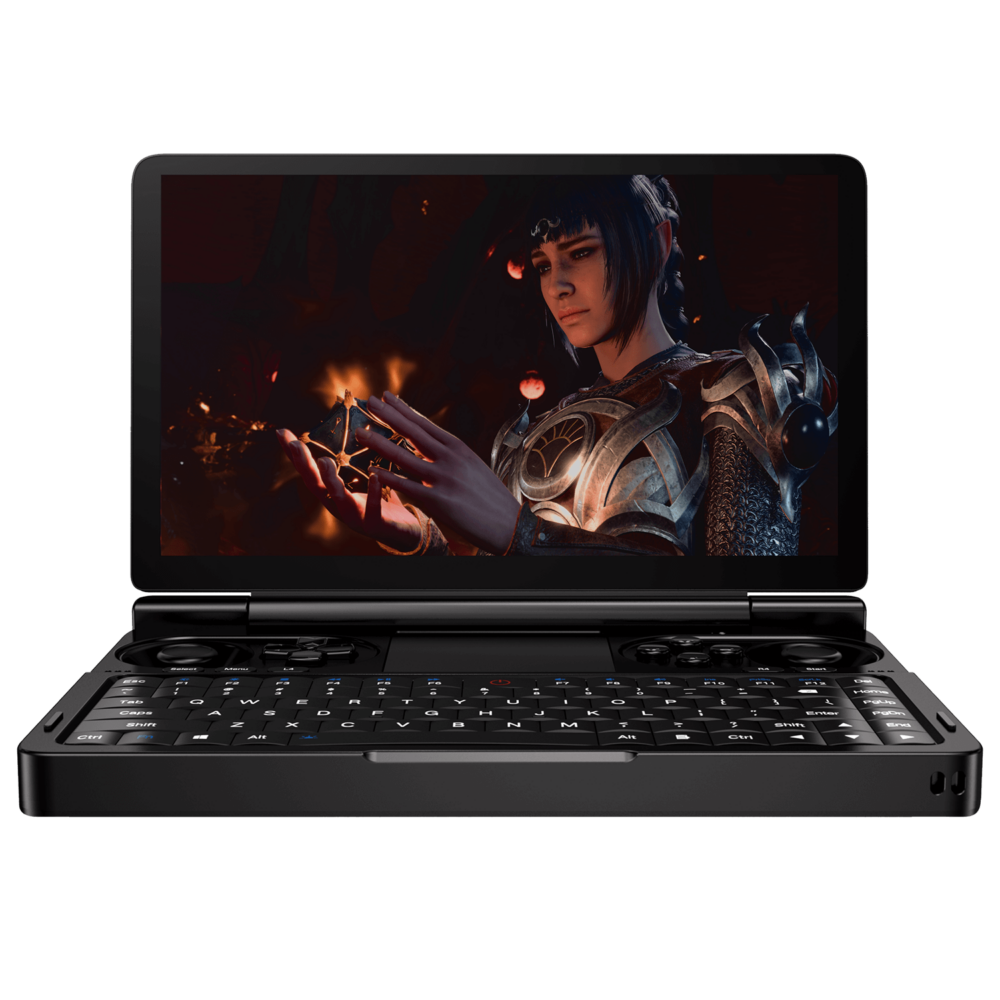 GPD WIN Mini front view, playing a game.