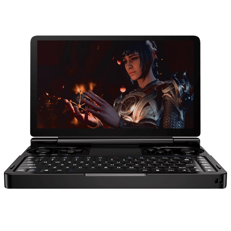 GPD WIN Mini front view, playing a game.