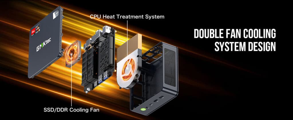 GMKtec NucBox M6 mini PC equipped with a cooling fan for efficient heat dissipation and optimal performance during heavy use