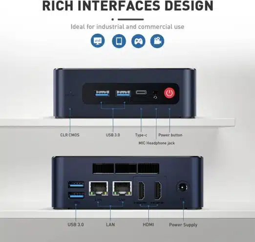 Rich interface options on the Beelink U59, providing versatile connectivity.