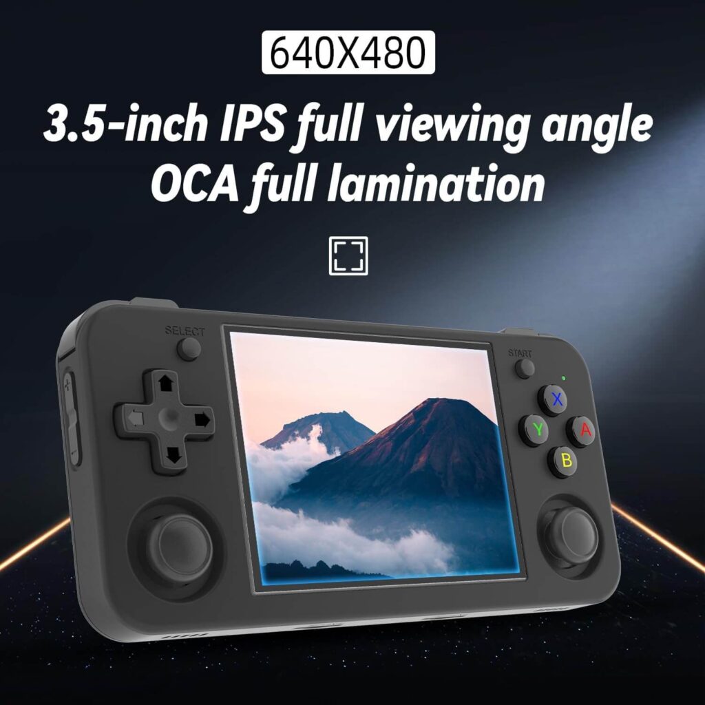 Anbernic RG35XX H handheld gaming console featuring a 3.5-inch 640x480 display, offering clear and vibrant visuals for an immersive gaming experience.