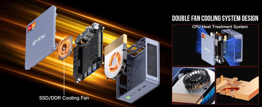 GMKtec NucBox K6 mini PC with a double fan cooling system for enhanced heat dissipation and performance efficiency