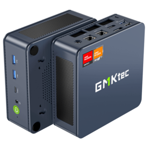 The image depicts the GMKTEC NUBOX K6 Mini PC, a compact and powerful computing device. It features a sleek matte black design with a minimalist aesthetic. Equipped with advanced hardware components, this mini PC is capable of handling demanding computing tasks with ease. The GMKTEC logo is subtly placed on the top surface. Overall, the design emphasizes portability, performance, and modernity.