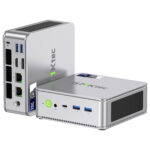 The image showcases the input/output ports of the GMKTEC NUBOX K9 Mini PC. These ports include HDMI, USB, Ethernet, and audio jacks, providing versatile connectivity options. The layout is designed for easy access and efficient cable management, enhancing the device's functionality and user experience.